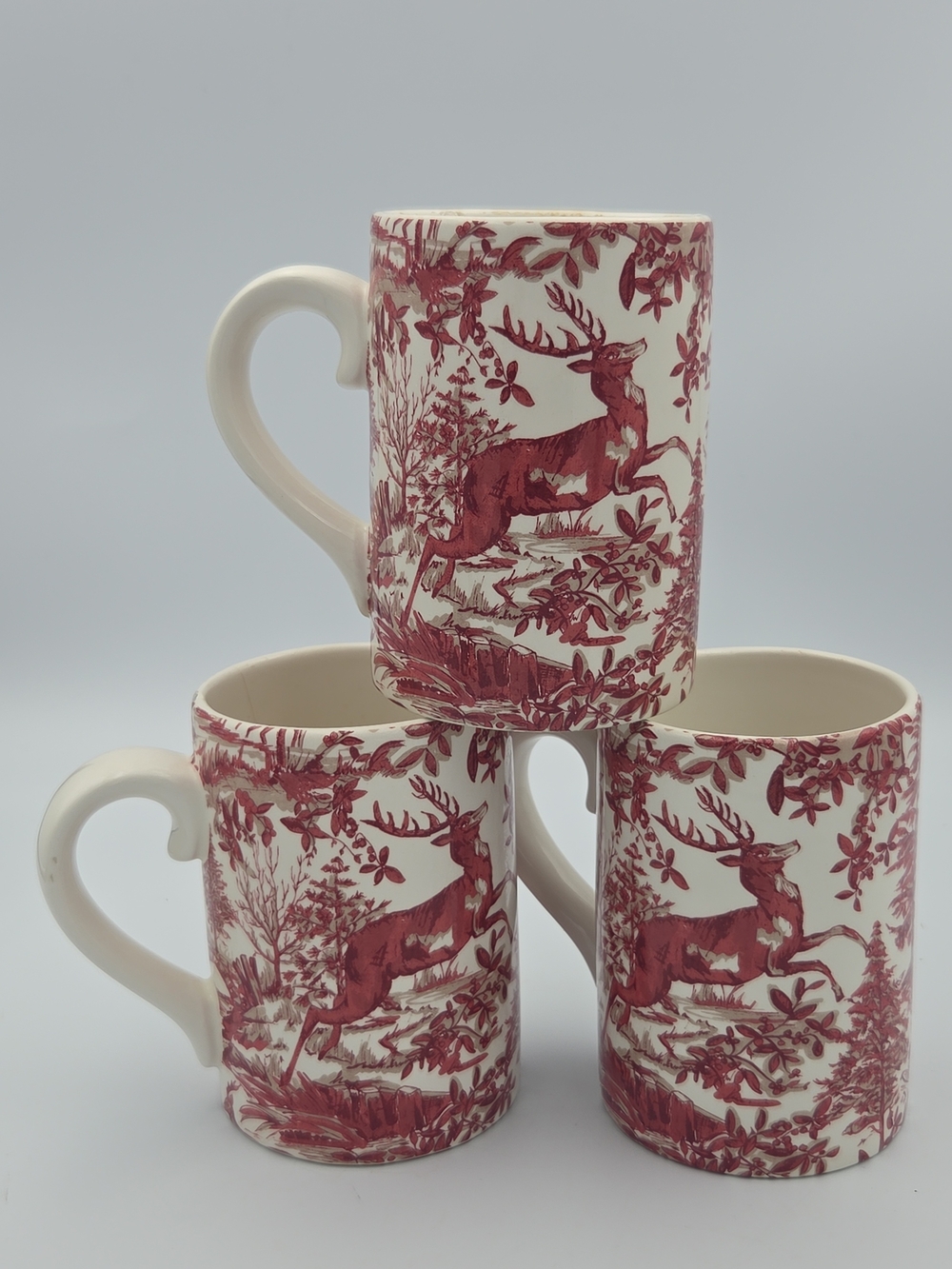 Pottery Barn Alpine Toile Ceramic Mugs Red
